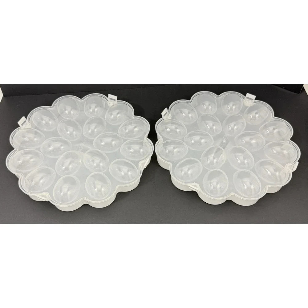 Deviled Egg Trays with Snap on Lids Holds 18 Eggs Each Lot of 2 Trays
